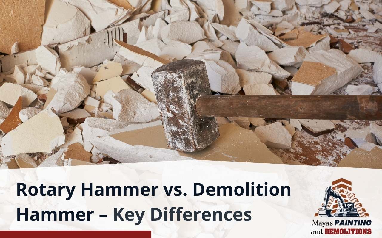 A comparison of a rotary hammer and a demolition hammer.
