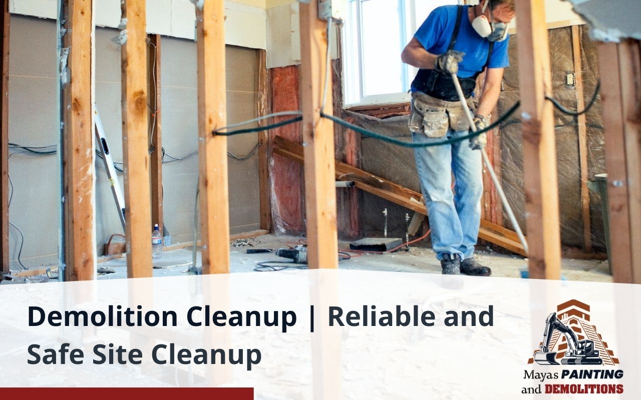 Cleanup crew loading debris after a garage demolition