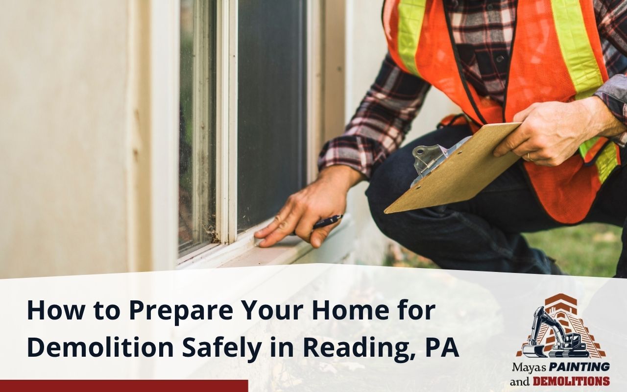 Contractor inspecting home and preparing site before demolition
