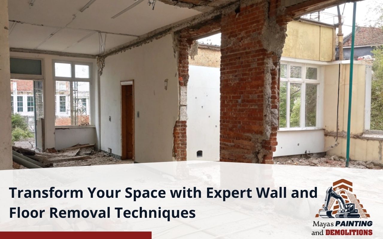 Essential tools for wall and floor removal including sledgehammer, reciprocating saw, and safety gear.