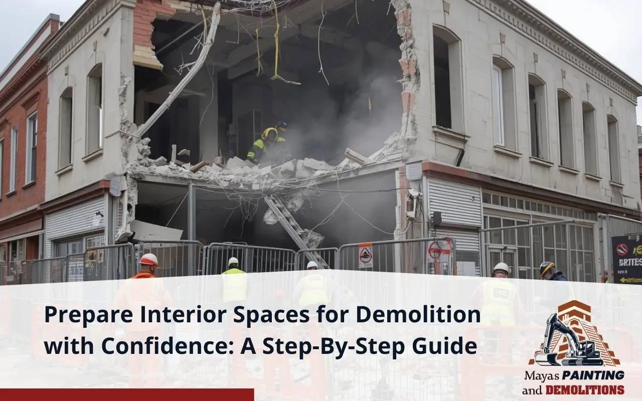 Safe demolition setup with cleared furniture and protected surfaces